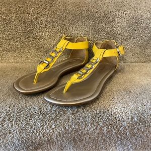 Bandolino Strappy Sandals, Yellow Sandals with Chain Detail, Size 7